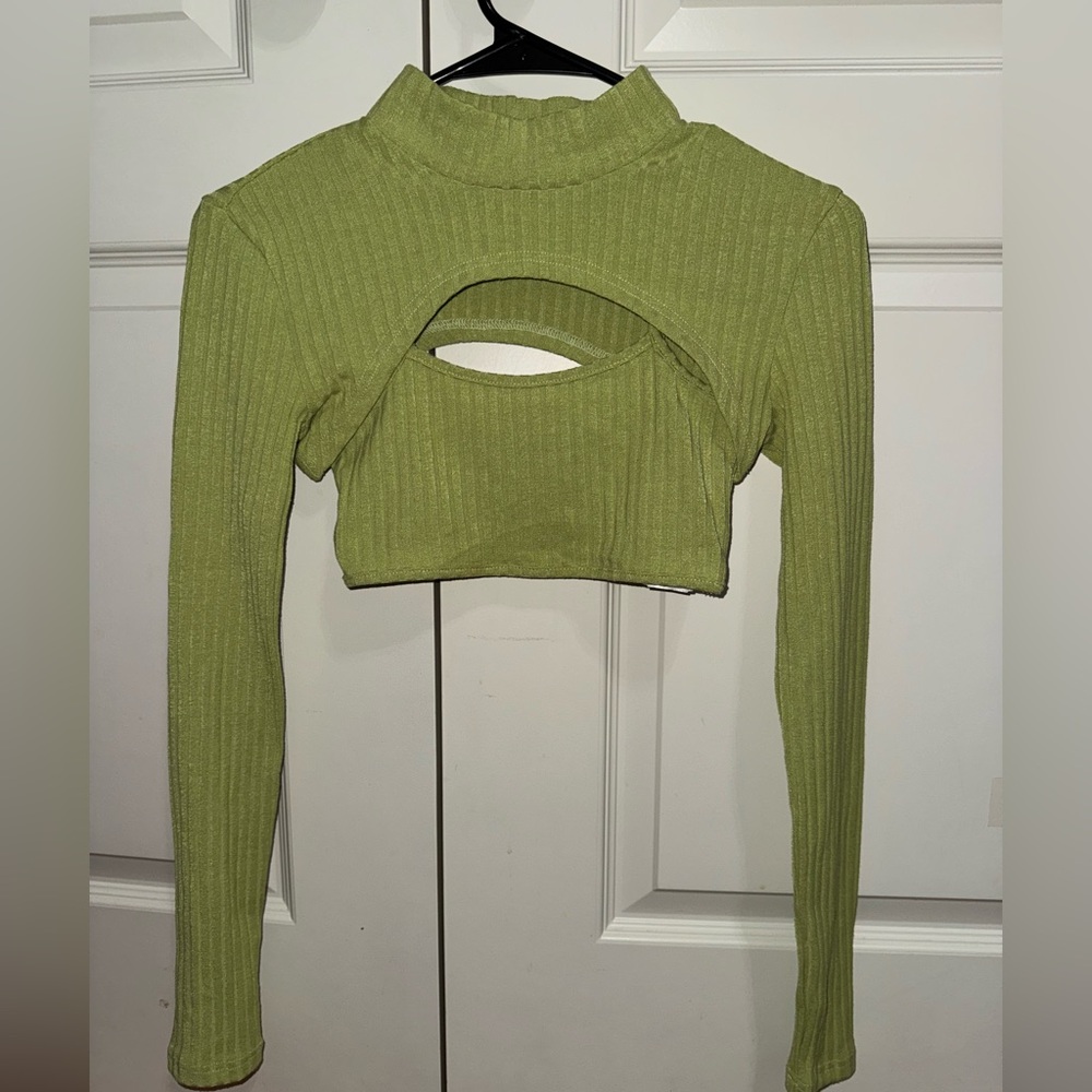 Green Crop Top with Cut-Out Detail